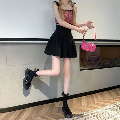 Lucyever Fashion Women Zipper High Waist Mini Skirt Korean Style Anti-Glare Pleated Skirt Female Show Leg Length A-Line Skirts
