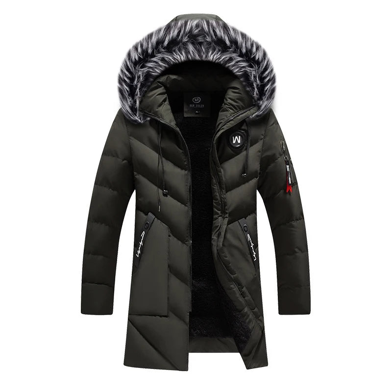 DIMUSI Winter Men's Long Jacket Fashion Men Fur Collar Thermal Classic Coats Casual Warm Windbreaker Padded Jackets Men Clothing