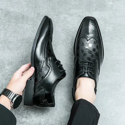 High End Brand Interview Office Business Shoes British Style Blue Brogue Shoes Massage Soles Men's Wedding Square Toe Shoes