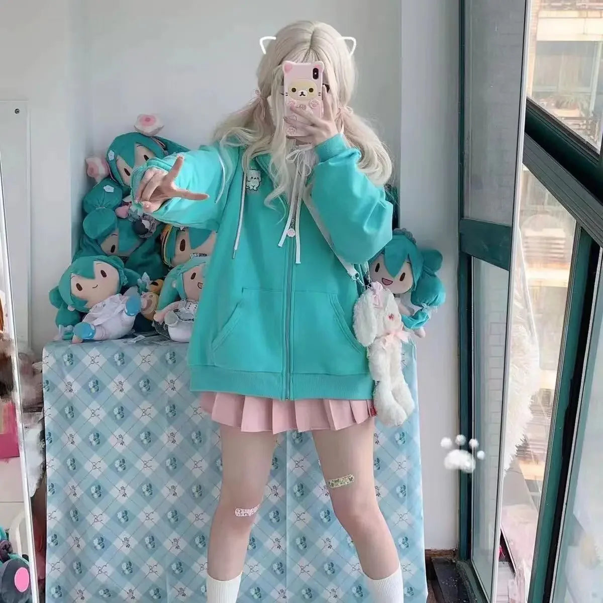 2025 Harajuku Cat Ear Kawaii Zip Up Hoodies Women Japanese Style Cute Hooded Jacket Oversized Sweet Lolita Girly Sweatshirts