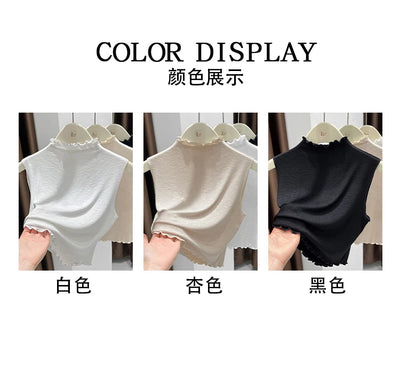 2025 Ruffled Knitted Top Women Y2K Tank Top Half Neck Vest Female Sleeveless Sweater Chic Soft Streetwear Solid Skinny Tube Top