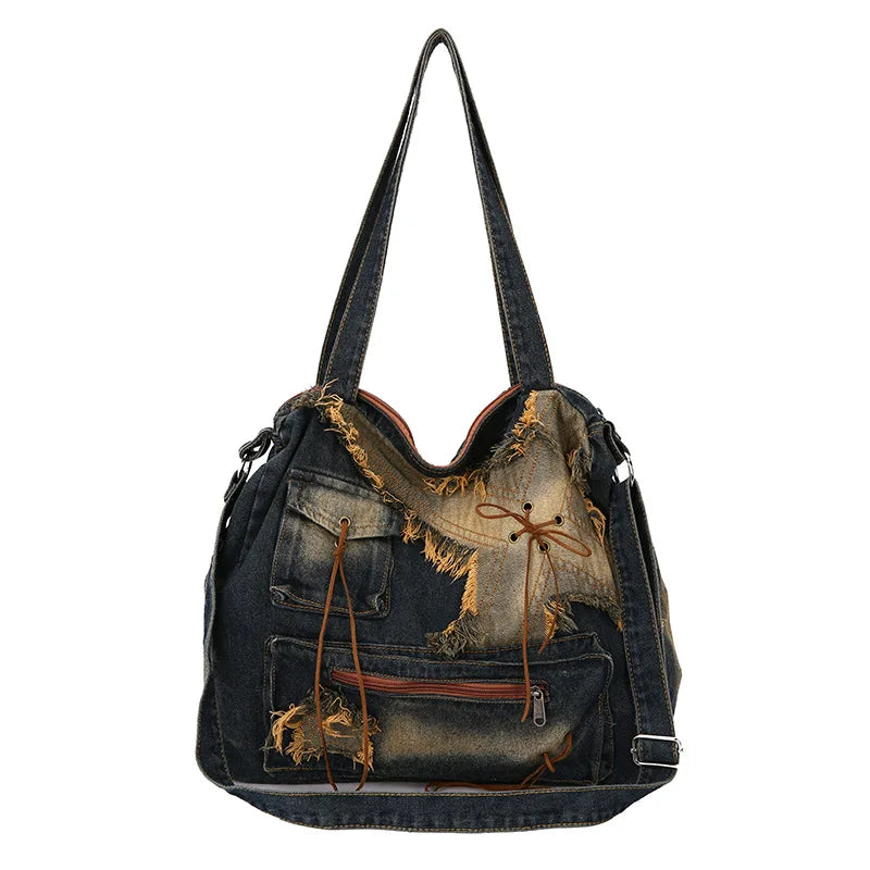Denim Y2k Womens Shoulder Bag Vintage Washed Distressed Fashion female Messenger Bag Large Capacity ladies Handbag Sac totes