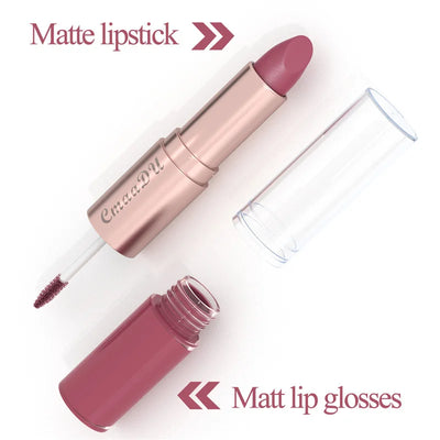 2 In 1 Double-ended Lipstick Lip Liner Pen Matte Pigment Non-stick Cup Skin Color 24H Lasting Waterproof Makeup Beauty Cosmetics