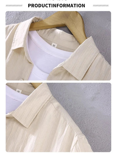Breathable Long Sleeved Men's Shirts lapel Collar Single Breasted Solid Color Bussiness Casual Versatile Tops for Early Autumn