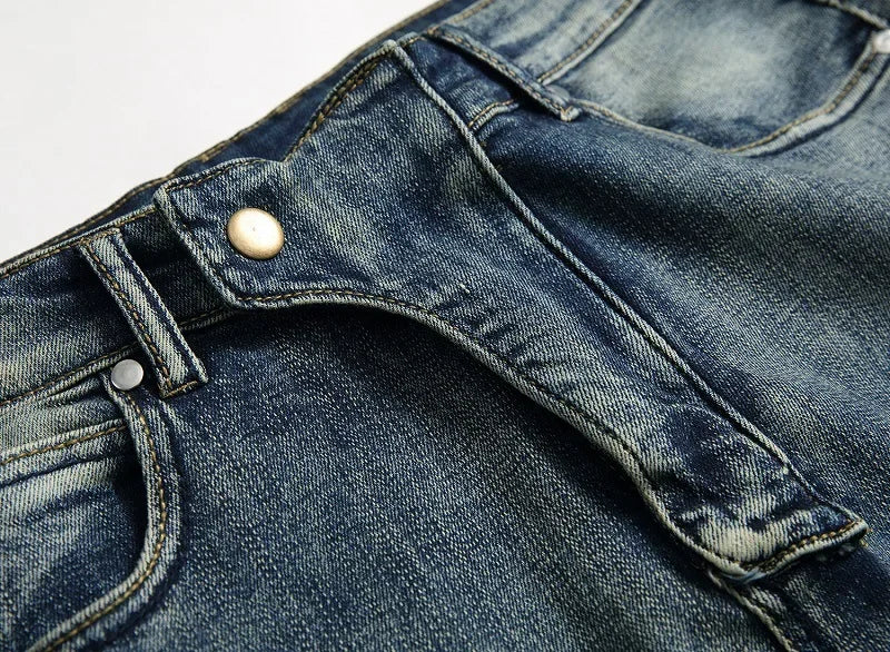 Jeans Men Long Pencil Pants Denim Pant High Waist Slim Fit Simple Zipper Splice Casual Regular Autumn Winter Straight Trousers
