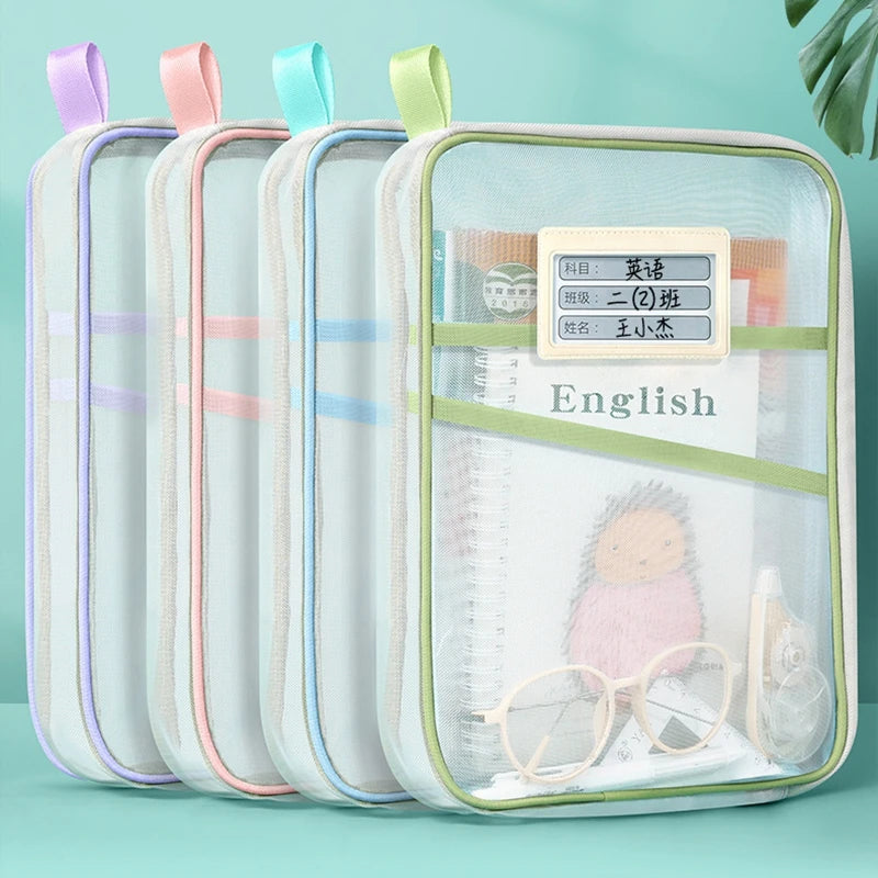 3 Layers Stationery Storage Bag Stationery Mesh Zipper Bag File Folders Large Capacity Storage Bags School Office Organizer 파우치