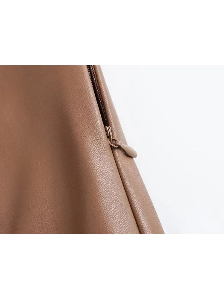 TRAFZA 2024 Women's Faux Leather Pants High Waist Straight Leg Trousers Fashion Female Streetwear Stylish Stretch Pencil Pants