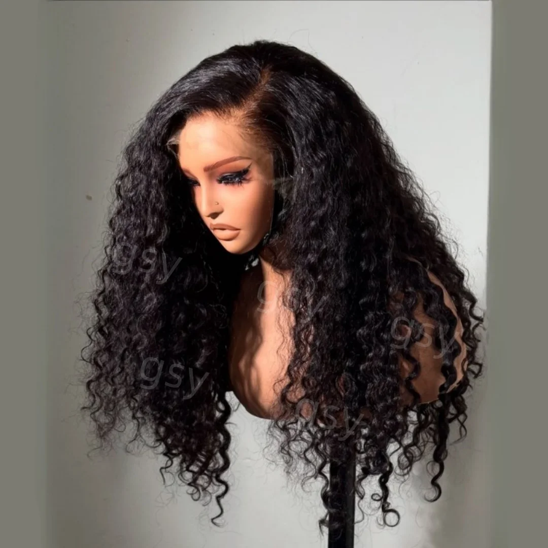 26'' 180Density Lace Front Wig Natural Black Soft Long Kinky Curly Glueless For Women Daily Preplucked Heat Resistant BabyHair