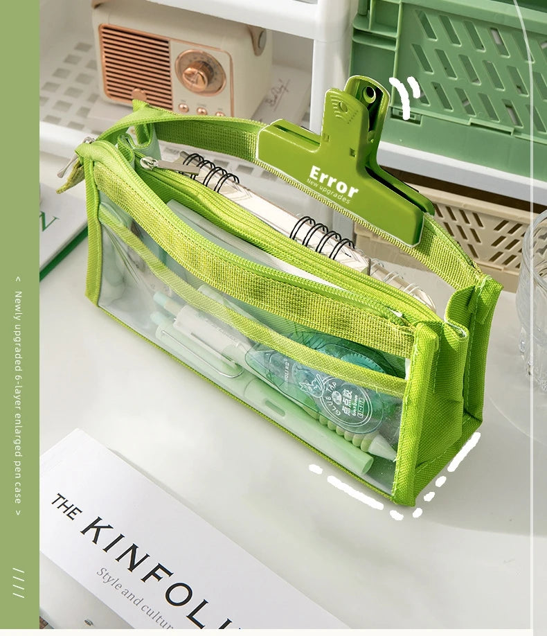 6-layer PVC transparent pencil bag Student Large capacity stationery bag School supplies storage bag Waterproof color pen case