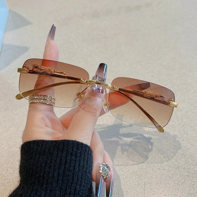 12pcs Brand Leopard Rimless Rectangle Sunglasses Fashion Y2K Frameless Sun Glasses Shades for Women Men UV400