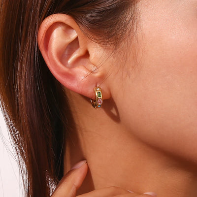 E.B.belle Colorful Zircon Hoop Earrings Tarnish Free 18K Gold Plated Earrings for Women 316L Stainless Steel Jewelry
