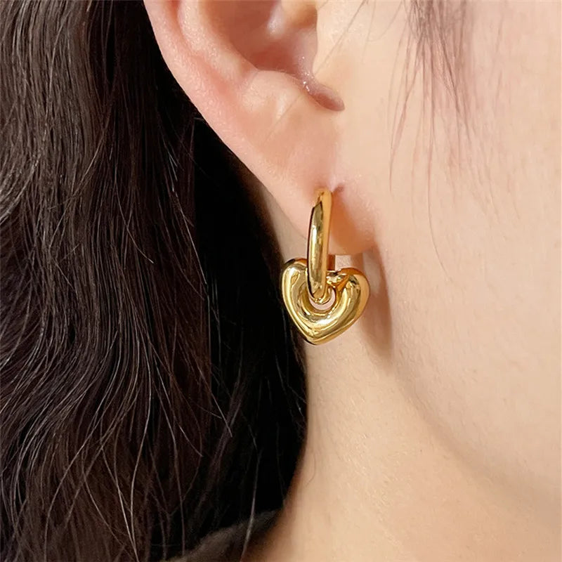 Punk Round Stainless Steel Hoop Earrings For Women Minimalist Geometric Heart-shaped Earrings Statement Jewelry 2023