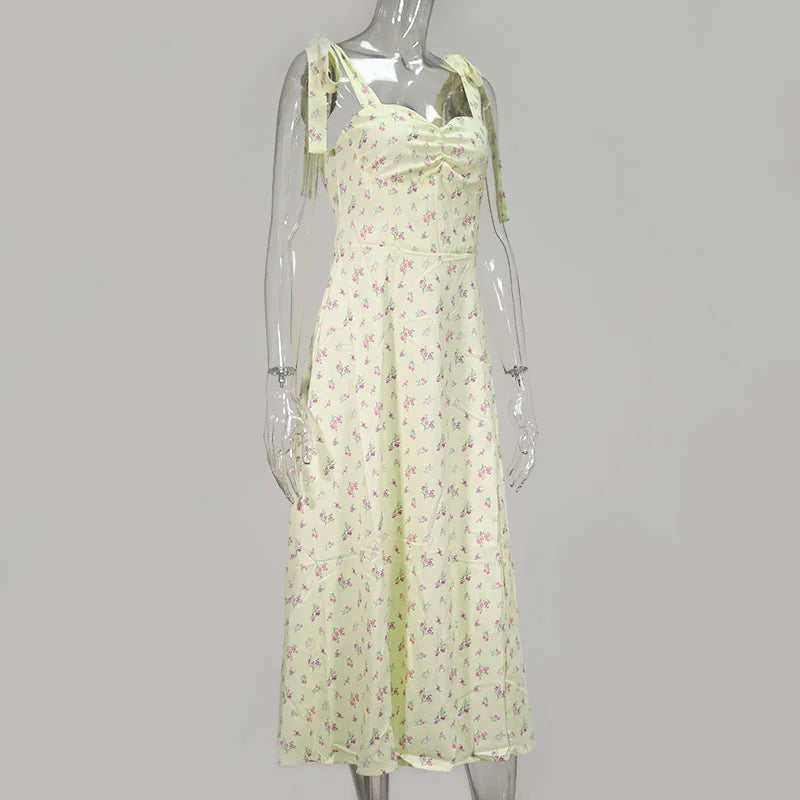 Josiaoprah Holiday floral dress lace up women's summer sundress A-line Spaghetti Strap dress Prairie chic ladies vestidos