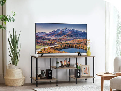 Farmhouse 50" TV Stand with Built-in Outlets & 3-Tier Storage - Multi-Room Media Console for 50/43/40/32" TVs, Rustic Grey