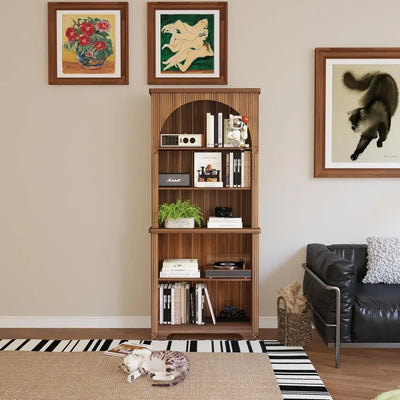 71" Tall Arched Bookcase with Storage, Modern 6-Tier Arched Cabinet with Door,Arched Bookshelf Cabinet with Open Display Storage