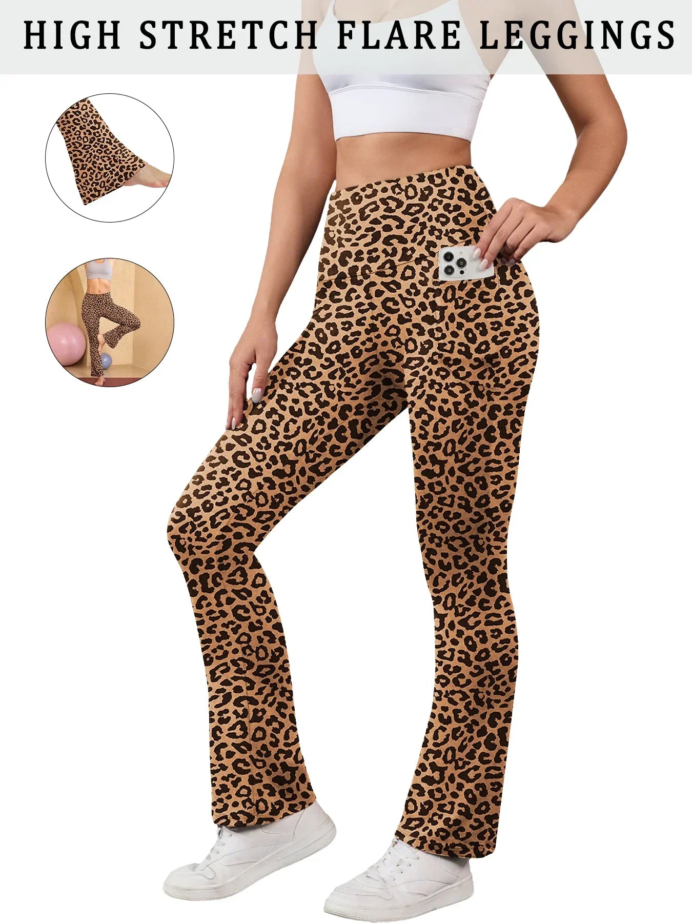 Women's Super Soft Flare Pants with Pockets High Waisted Tummy Control Workout Yoga Push Up Gym Fitness Leggings Bell Bottoms