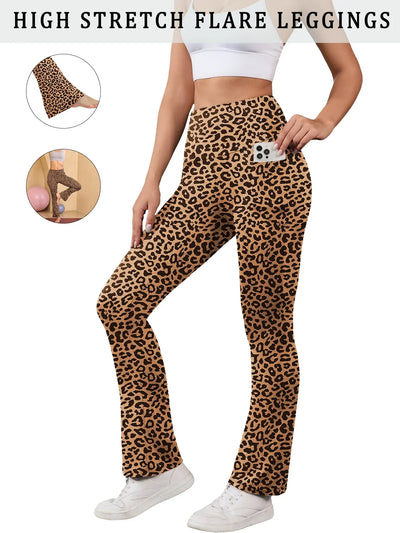 Women's Super Soft Flare Pants with Pockets High Waisted Tummy Control Workout Yoga Push Up Gym Fitness Leggings Bell Bottoms