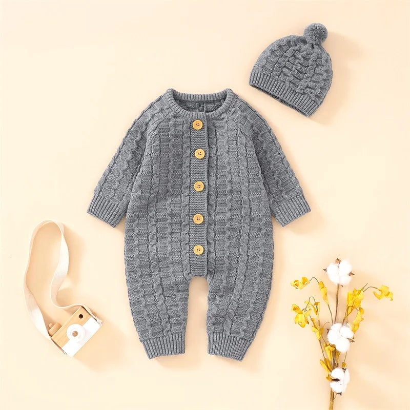Ma&Baby 0-18M Warm Baby Clothing Knit Romper Newborn Infant Toddler Boy Girl Long Sleeve Jumpsuit + Hat Fall Spring Outfits