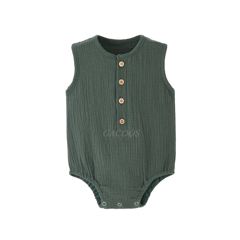 Summer Baby Boy Girl Rompers Muslin Cotton Sleeveless Infant Romper Toddler Jumpsuit Solid Color Newborn Baby Clothing Pajamas