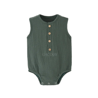 Summer Baby Boy Girl Rompers Muslin Cotton Sleeveless Infant Romper Toddler Jumpsuit Solid Color Newborn Baby Clothing Pajamas