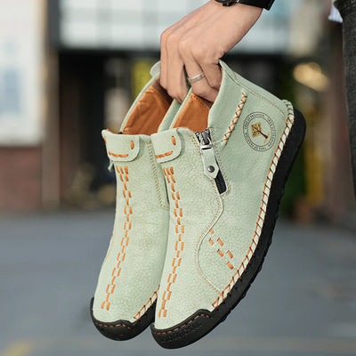 Handmade Leather Casual Shoes For Men Sneakers Men Flat Footwear Zipper Leather Boots Men Ankle Plus Size 39-48