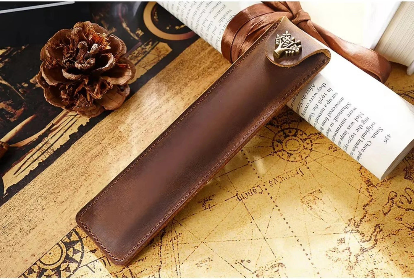 Genuine Leather Pen Case Cowhide Stationery Pencil Holder Bag Pen Pouch for Travel Notebook Journal Pen Cover