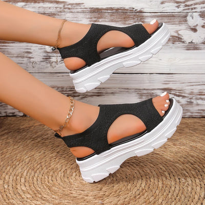 Women Summer Knitted Sports Platform Sandals Stretch Anti-slip Beach Sandals Casual Slip-On Thick Shoes Women Sandalias De Mujer
