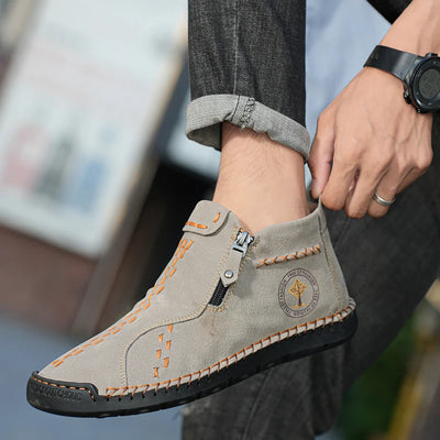 Handmade Leather Casual Shoes For Men Sneakers Men Flat Footwear Zipper Leather Boots Men Ankle Plus Size 39-48