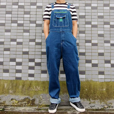 Men's Overalls Jumpsuit Large Size Strap Straight Blue Jeans With 7 Pockets