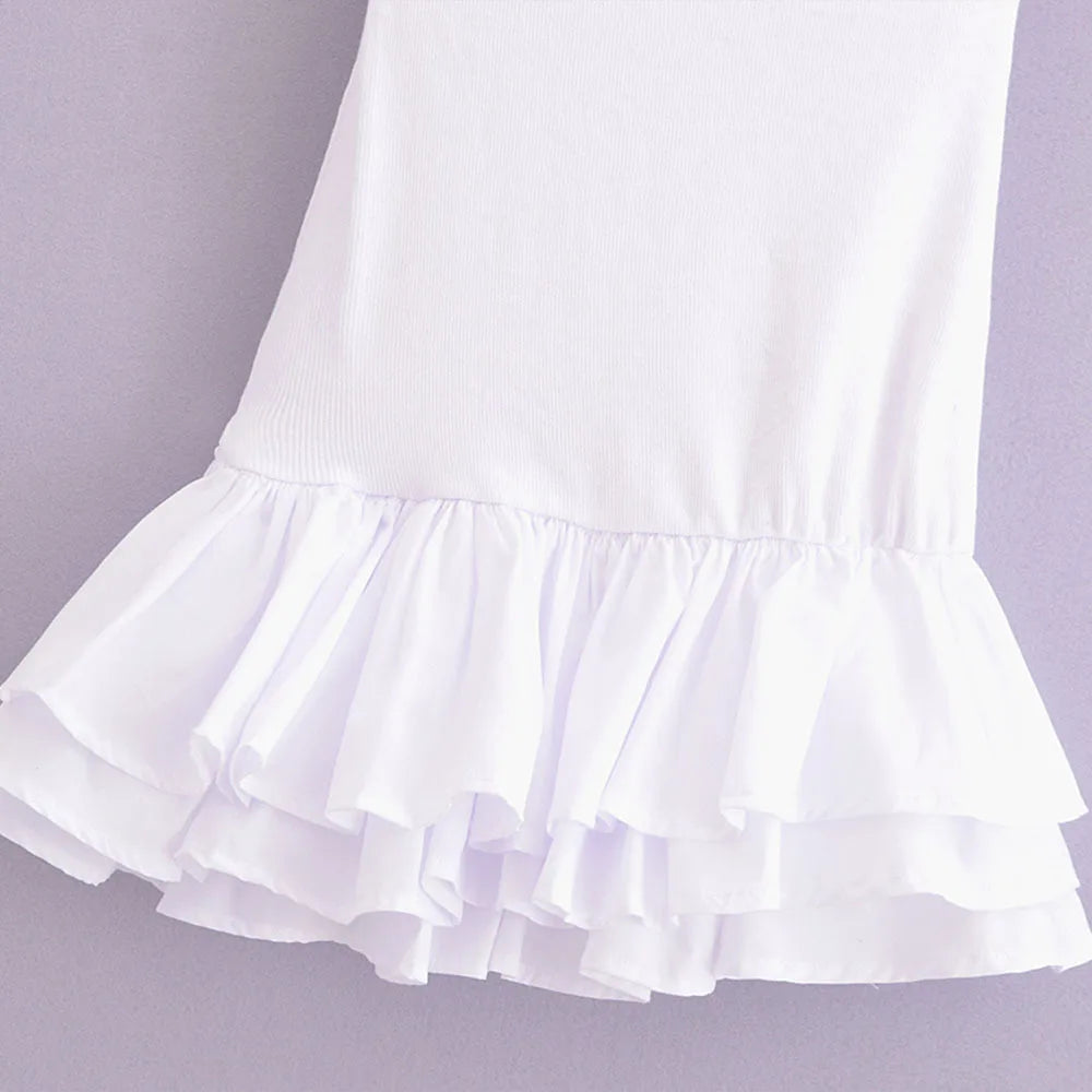 Off Shoulder Strapless Mini Dress Knitted Ruffle Layered Decorative Hem Dress Summer Backless Sexy Daring Party Short Dresses