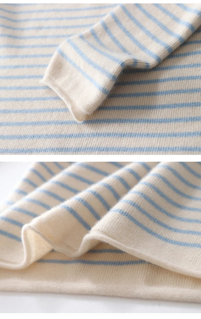 New Striped V-neck Sweater Women's All-Match Loose Sweater Fall Winter Fashion Bottoming Shirt Inner Wear Blouse