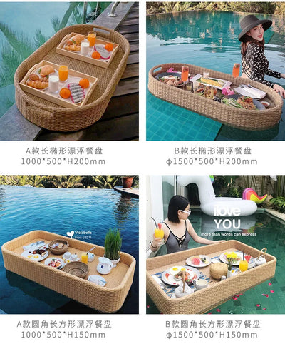 Net red floating tray round rattan woven heart-shaped basket Homestay Hotel Villa swimming pool dinner plate