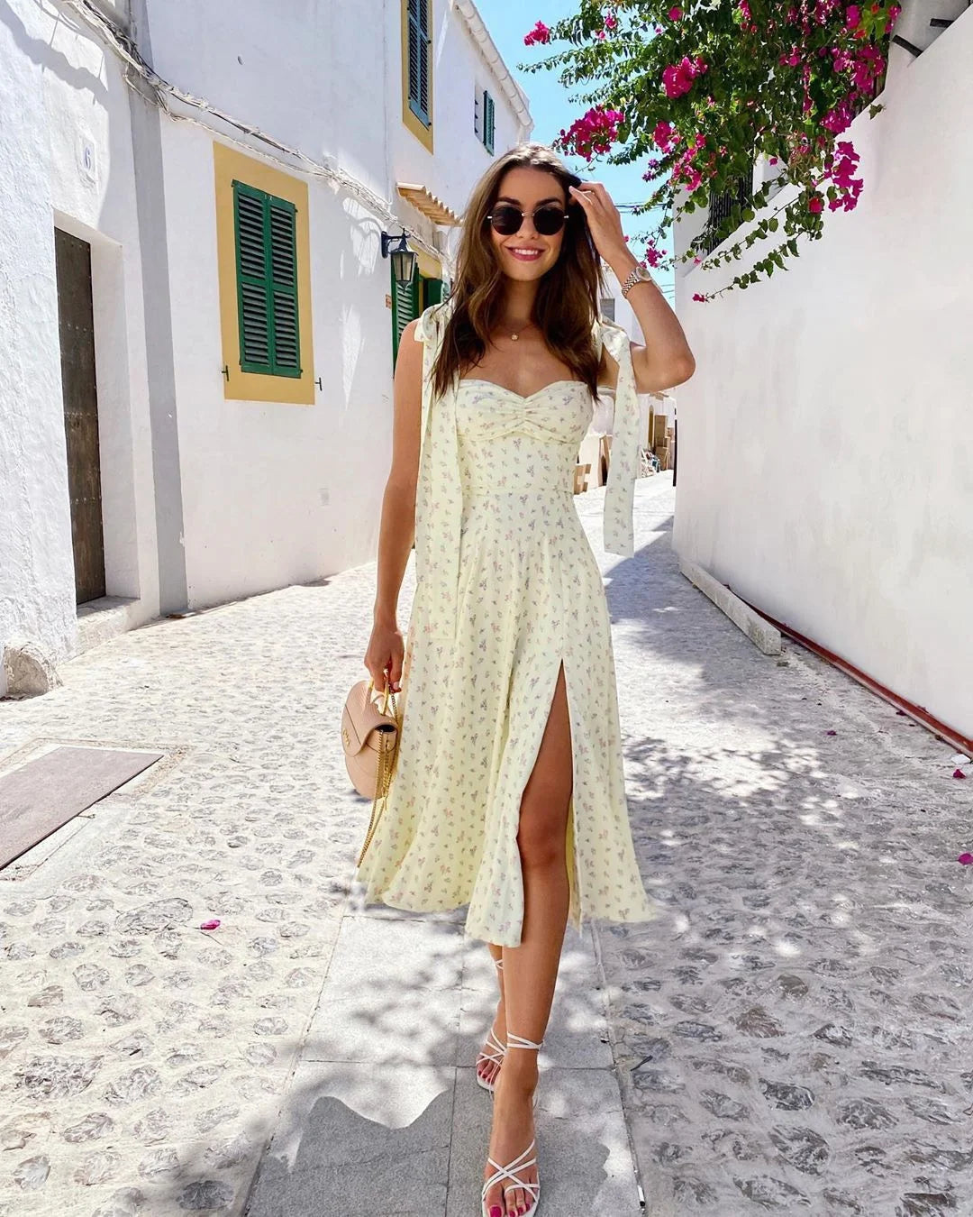 Josiaoprah Holiday floral dress lace up women's summer sundress A-line Spaghetti Strap dress Prairie chic ladies vestidos