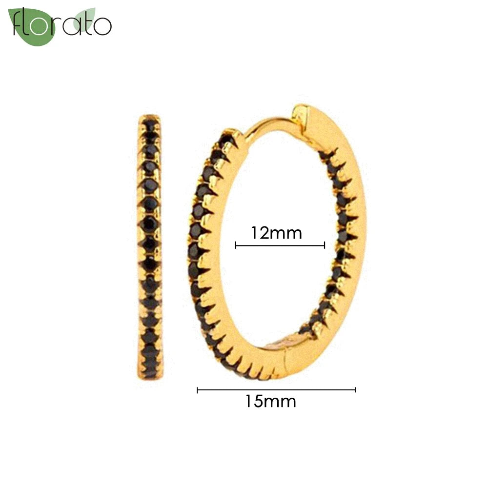 925 Sterling Silver Needle Fashion Round Pendant Small Earrings Luxury Gold Hoop Earrings for Women Premium Black Jewelry Gifts