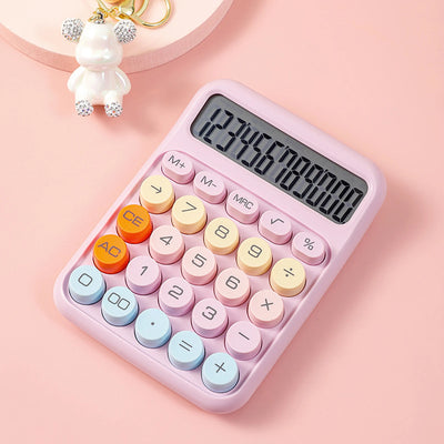Mechanical Calculator 12 Digit Large LCD Display Big Round Button Cute Candy Colored Calculator Suitable for Office School Home