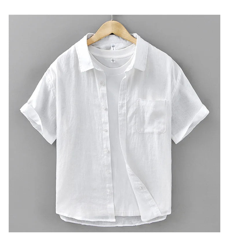 2025 Summer New Breathable Thin 100% Linen Short Sleeve Shirt for Men Casual Turn-down Collar Classic Shirt DC927