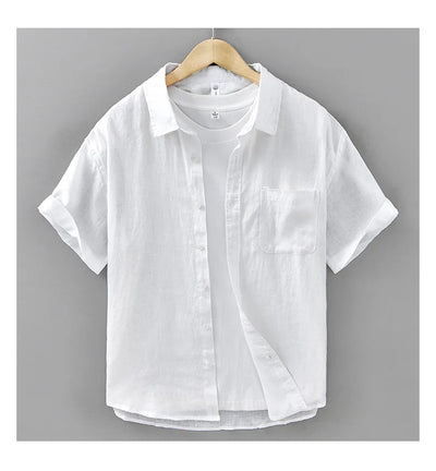2025 Summer New Breathable Thin 100% Linen Short Sleeve Shirt for Men Casual Turn-down Collar Classic Shirt DC927