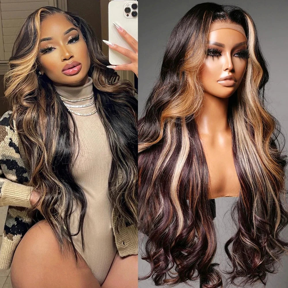 200 Density 30 32Inch 13x6 HD Lace Frontal Wig Body Wave Human Hair 427 Highlight Ombre 13x5 13x4 Lace Front Wig Brazilian Brown