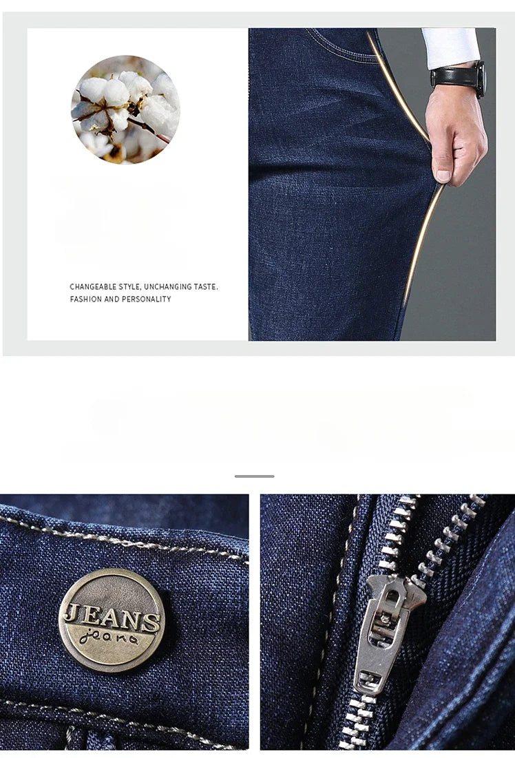 Men's Wool Velvet Jeans Winter Fleece Thickened Business Casual Straight Denim Pants Soft Cozy Thermal Stretch Trousers Male