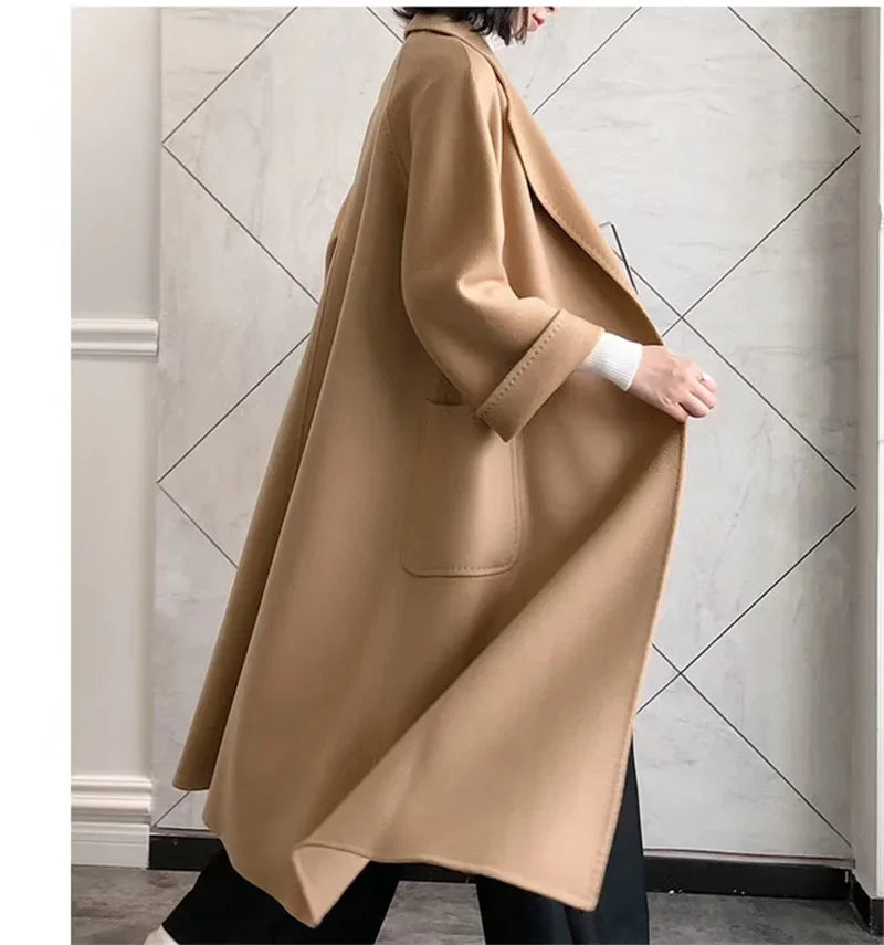 2024 Winter Jacket Women Water Wave Pattern Cashmere Coat Long High-end Double-sided Wool Blends Luxury Outerwear Streetwear