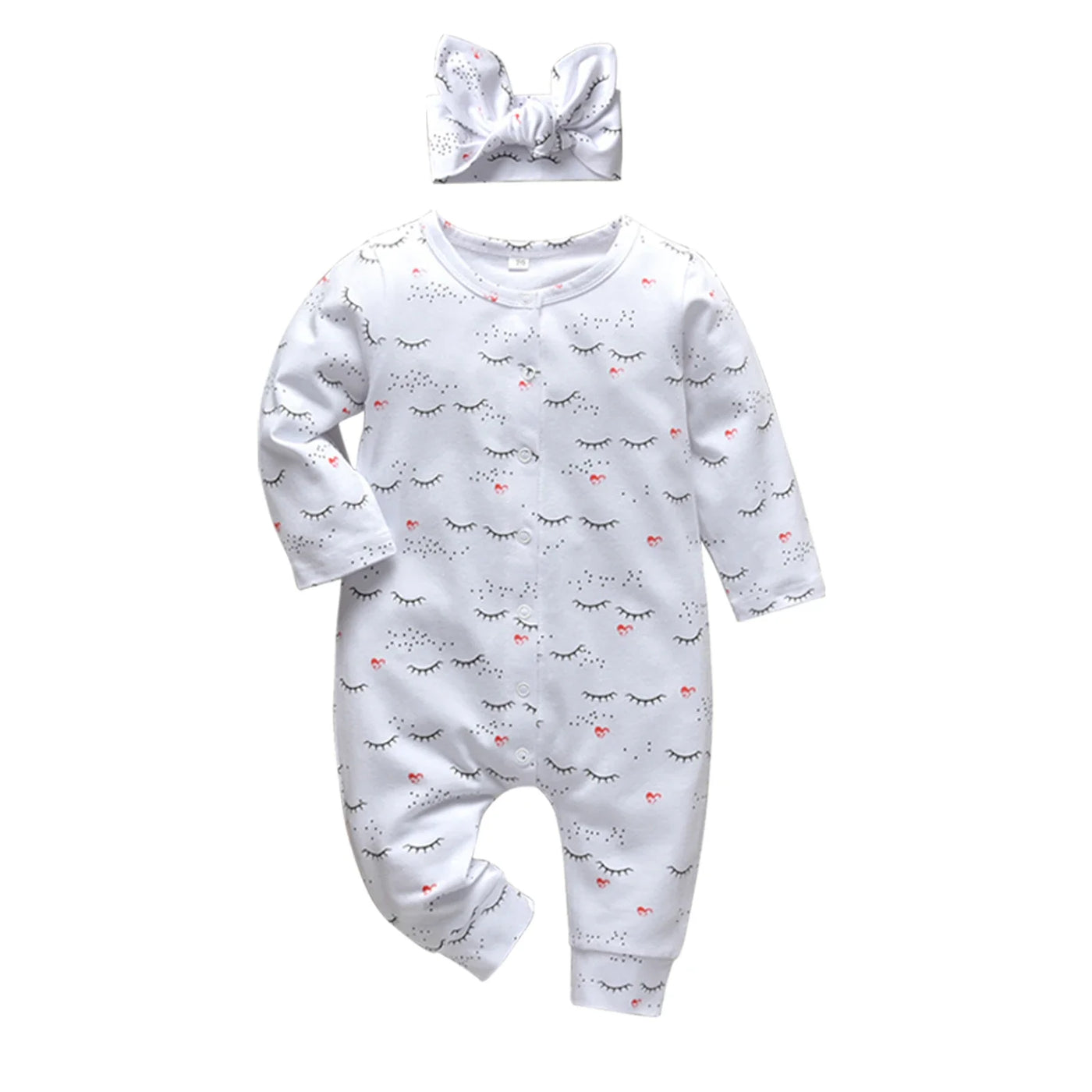 2pcs Infant Baby Girls Clothes Fashion Printed Cotton Long Sleeve Romper Jumpsuit with Headband Newborn Clothing for 0-18month