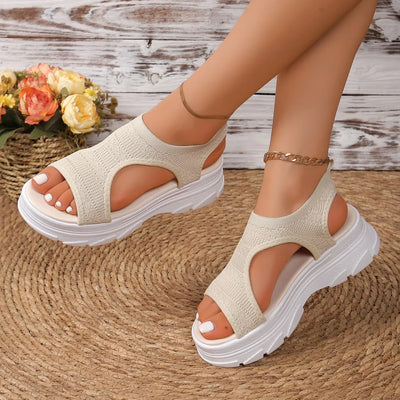 Women Summer Knitted Sports Platform Sandals Stretch Anti-slip Beach Sandals Casual Slip-On Thick Shoes Women Sandalias De Mujer