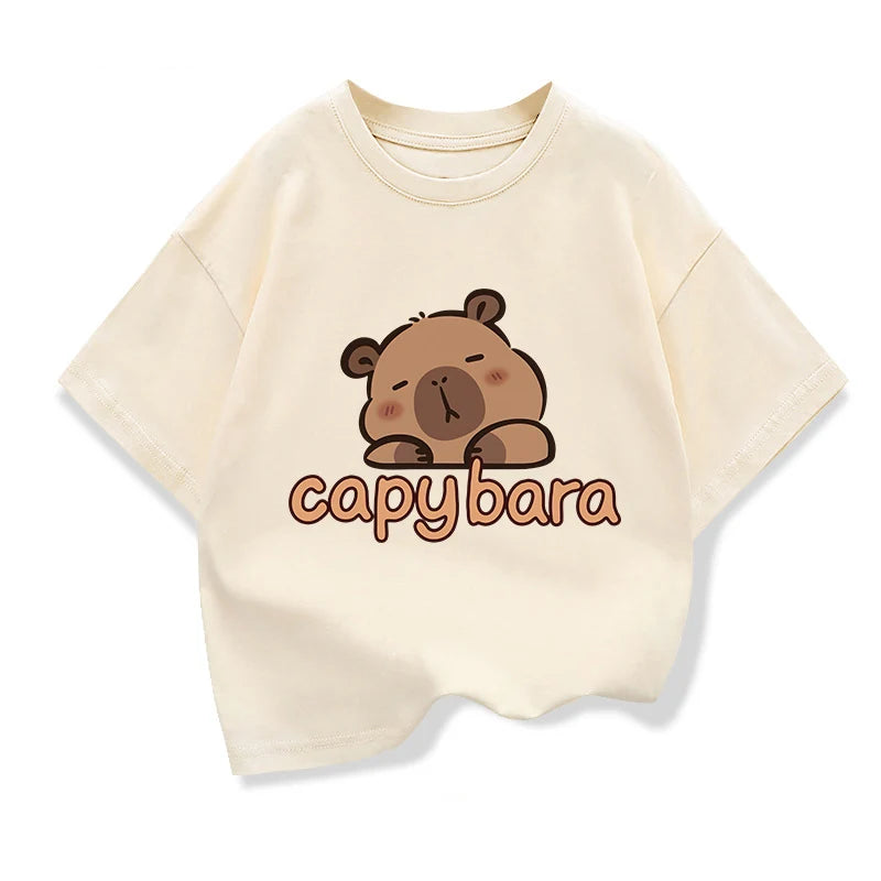 Capybara Print 100%Cotton t shirt For Kids Boy 3-12Years Anime Cute Capibara Short-sleeved Tees Tops Tshirt y2k Girl Clothes