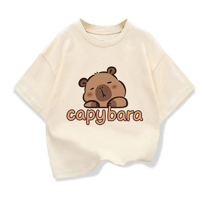Capybara Print 100%Cotton t shirt For Kids Boy 3-12Years Anime Cute Capibara Short-sleeved Tees Tops Tshirt y2k Girl Clothes