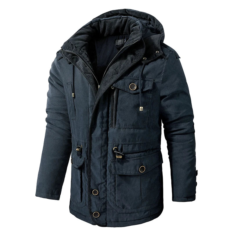 Fleece Inner Cotton-Padded Male Windbreaker Hooded Outwear Cotton Parka Snow Coats Men's Thicken Warm Winter Jacket Cashmere