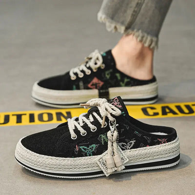 Shoes Summer Mules Half Sandals Man Canvas Slippers for Men Original Designer Luxury High Quality Fashion Rubber Casual Adult