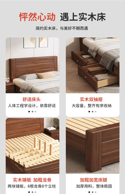 Wooden Cheap Storage Bed Bedroom Elegant Pretty Luxury Full Size Frame Bed Bases Queen Home Cama Box Casal House Accessories