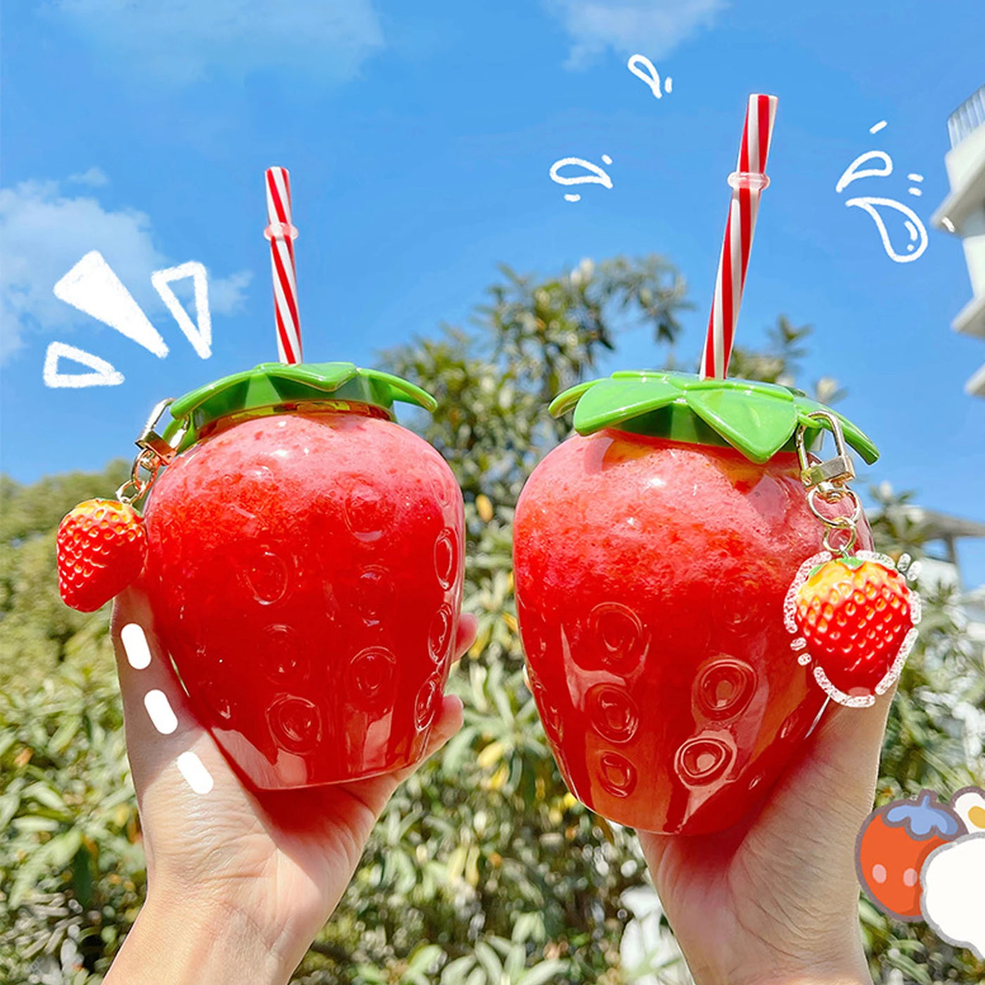 1Set Practical Juice Drinking Cup Lightweight Leak Proof Water Bottle 500ML Capacity PP Strawberry Straw Cup Kitchen Accessories