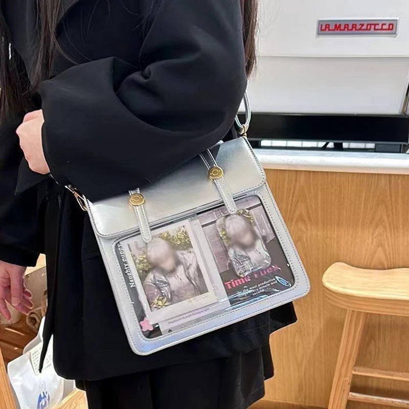 New Japanese Jk Itabag Harajuku Pain Bag For Women PU Transparent Pocket Itabag High School Girls Uniform JK Ita backpack
