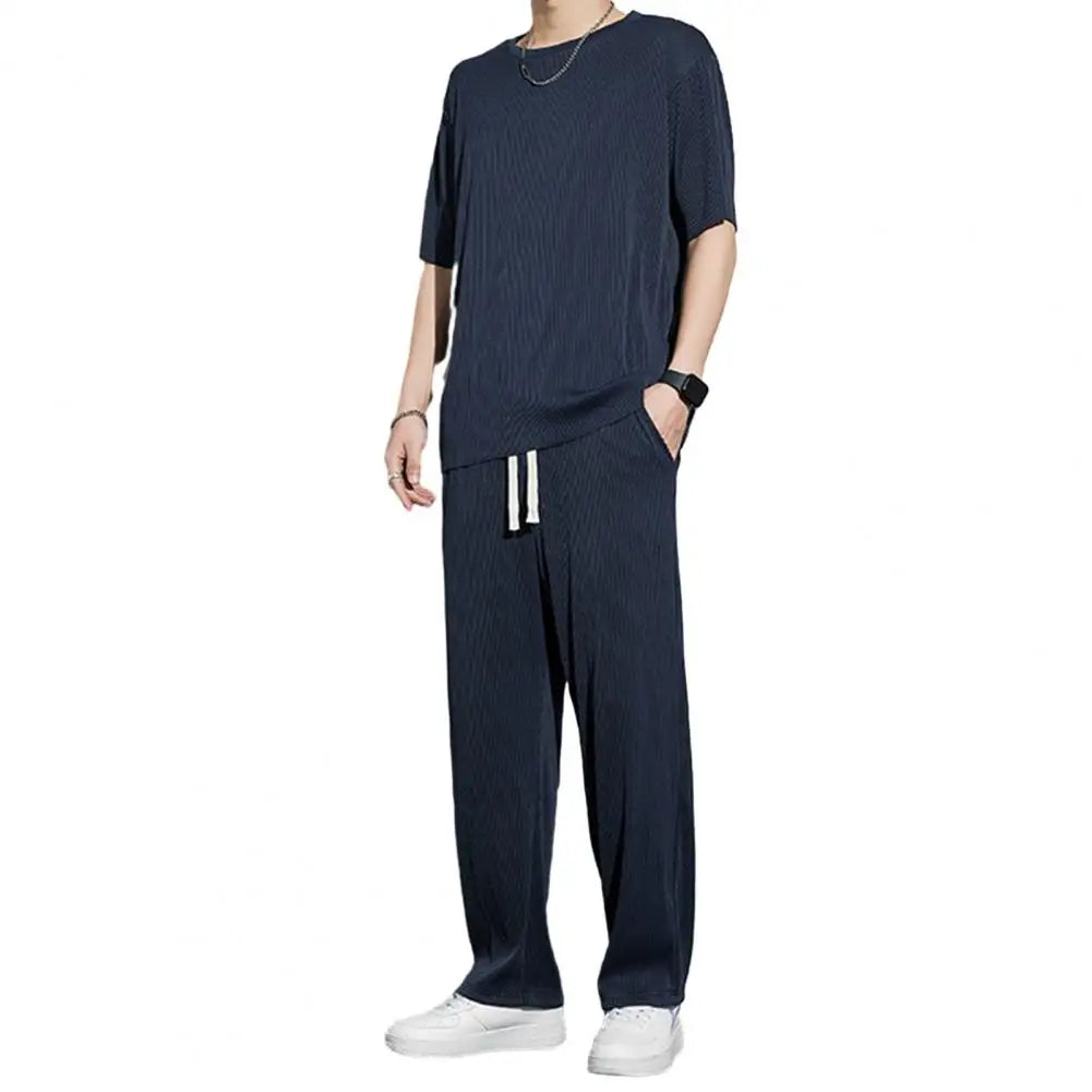 1 Set New Men Summer T-shirt Pants Sports Set men's fitness pants shirt running yoga Fashionable Casual Sports Trousers